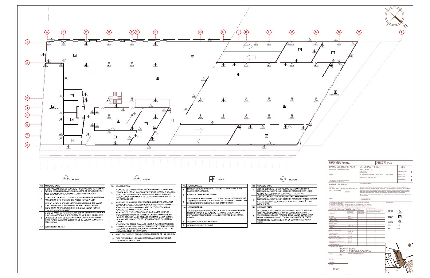 AC-02: Planta de acabados de planta baja: planta y especificaciones