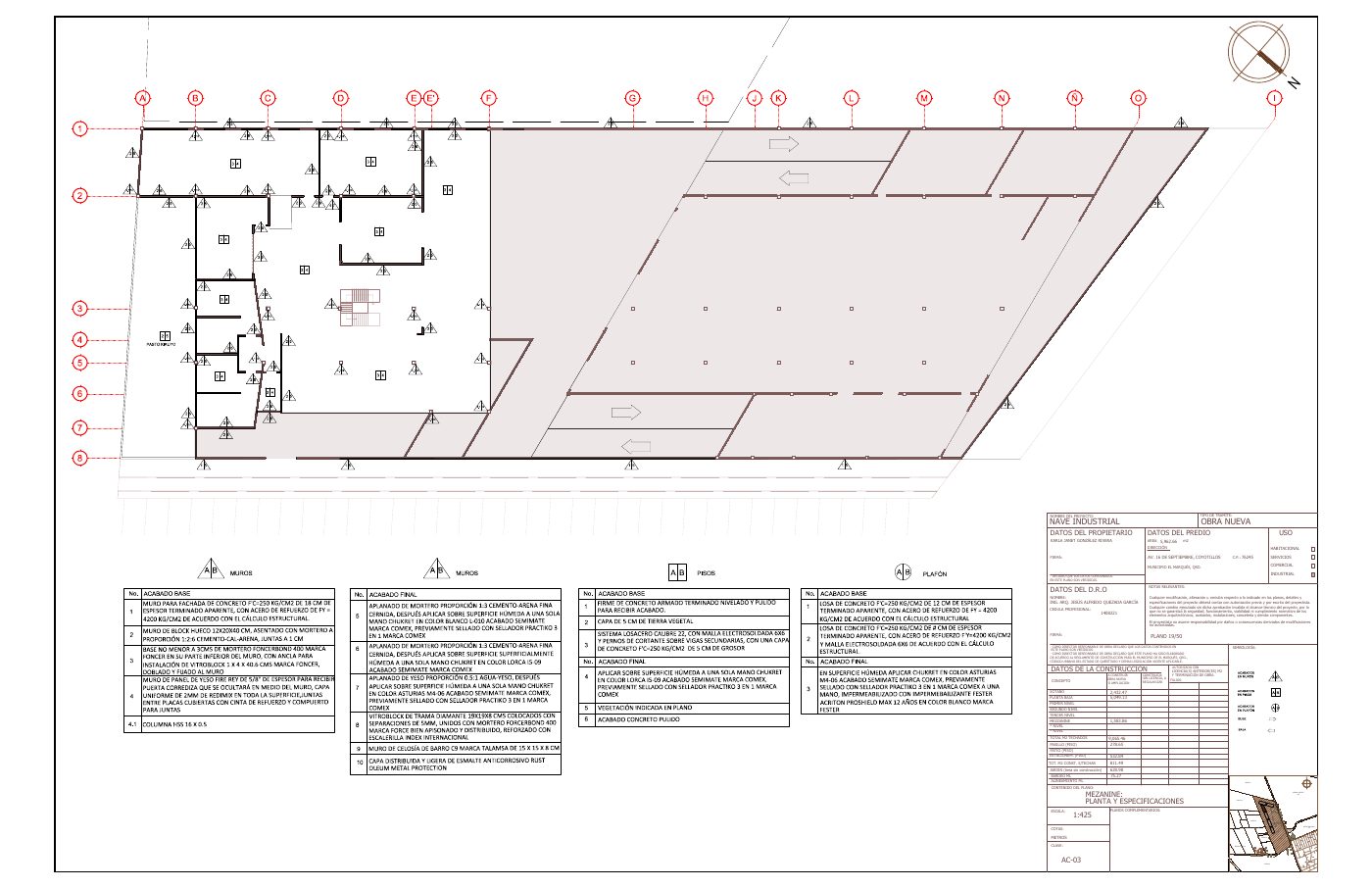 AC-03: Planta de acabados de mezanine: planta y especificaciones