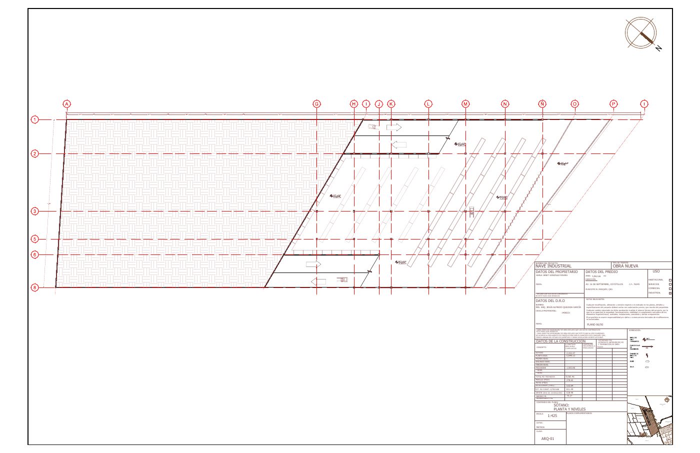 ARQ-01: Planta arquitectónica de sótano: planta y niveles