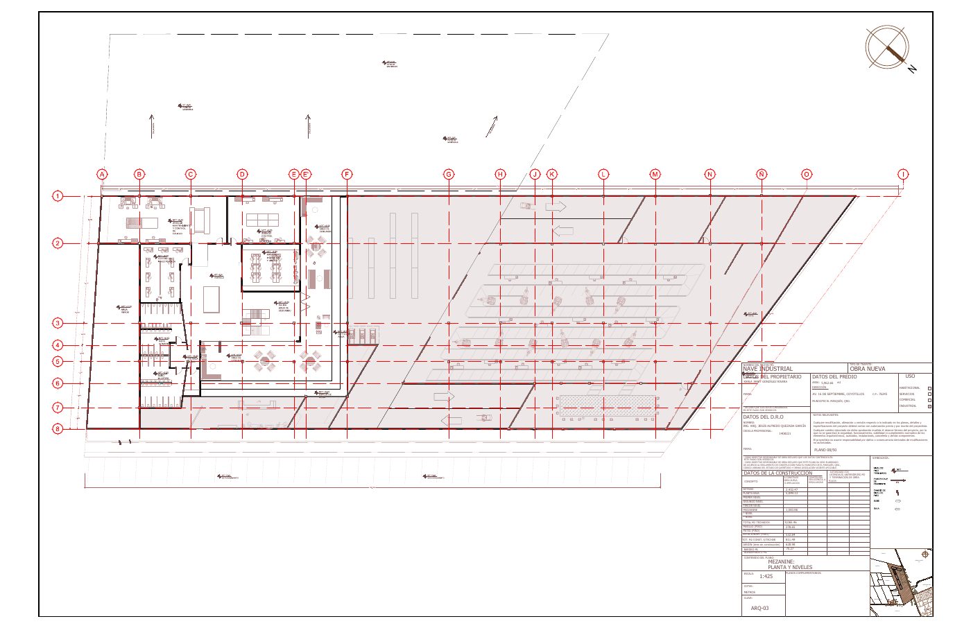 ARQ-03: Planta arquitectónica de mezanine: planta y niveles