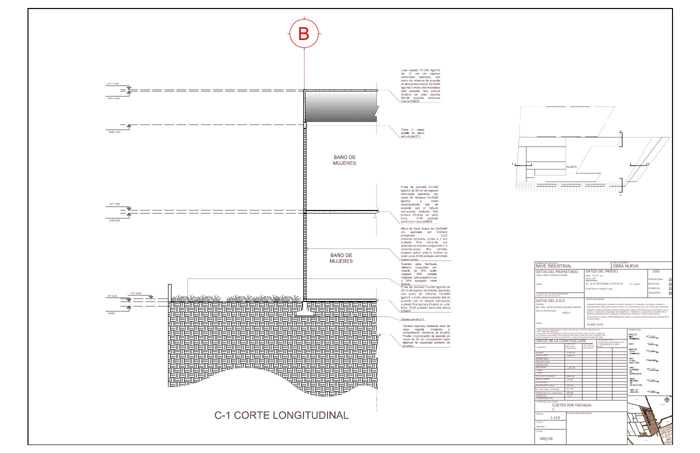 ARQ-08: Corte por fachada 1