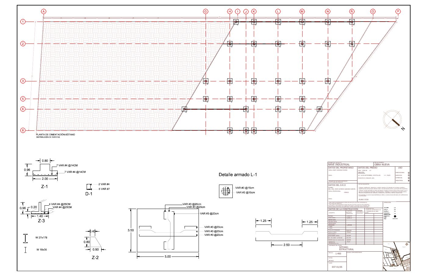 EST-01/05: Planta estructural de sótano