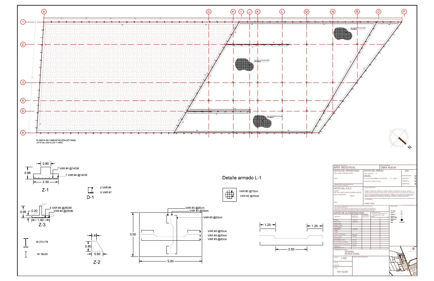 EST-02/05: Planta estructural de sótano