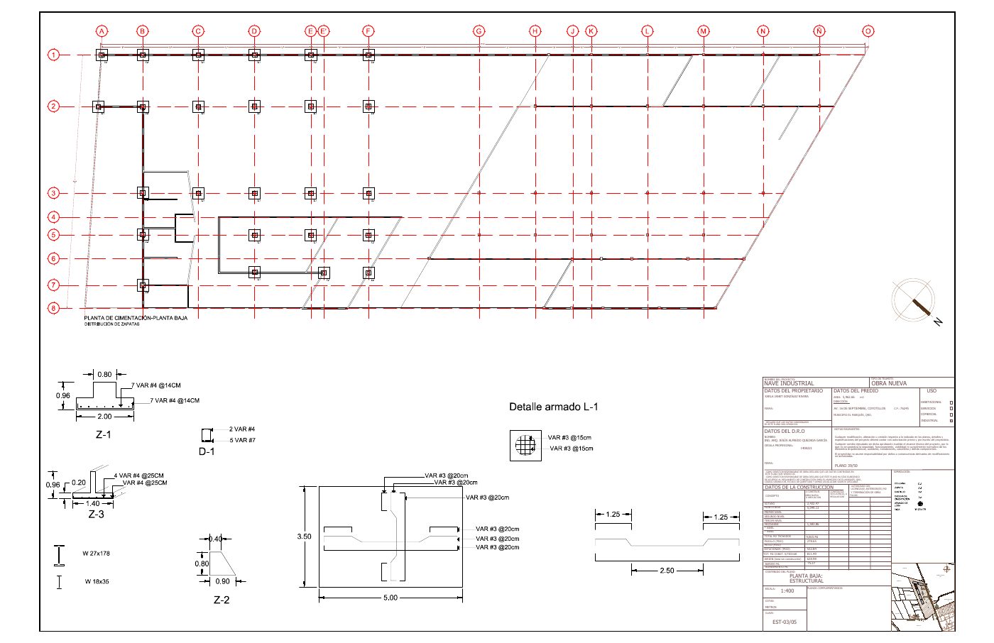 EST-03/05: Planta estructural de planta baja